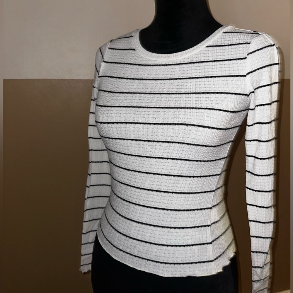 White and Black Ribbed Fitted Tee